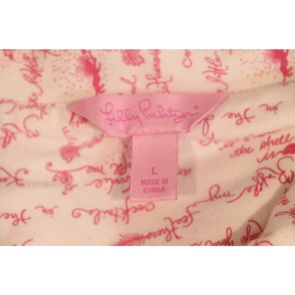 Lilly Pulitzer Pajama Set Womens Large Flamingo Print Button Up Sleepwear - Picture 10 of 15